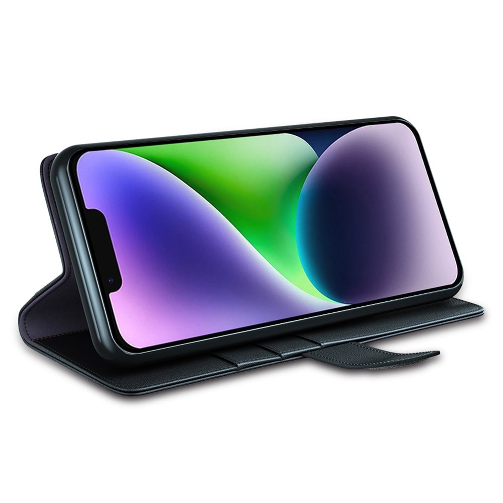 Funda de cuero genuino iPhone 15 Plus, Negro