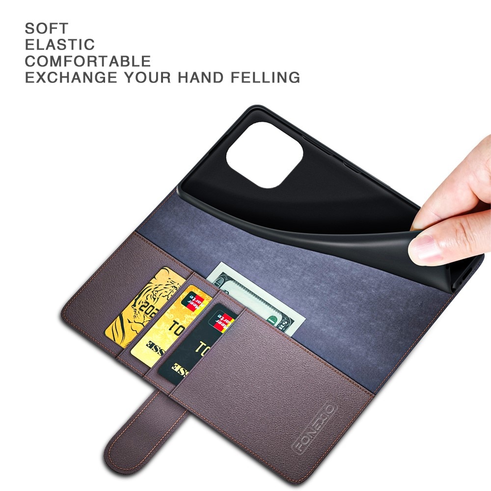 Funda de cuero genuino iPhone 15 Plus, Negro