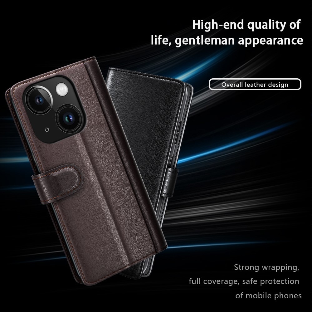 Funda de cuero genuino iPhone 15 Plus, Negro