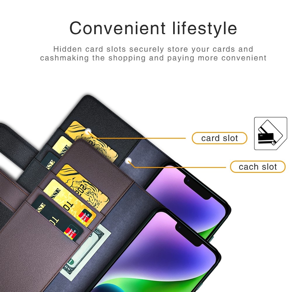 Funda de cuero genuino iPhone 15 Plus, Negro