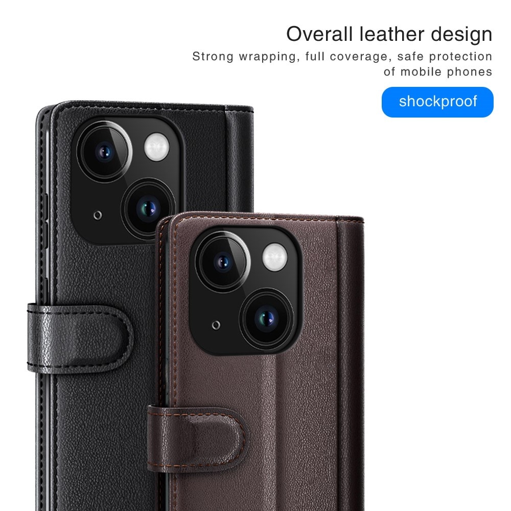Funda de cuero genuino iPhone 15 Plus, Negro