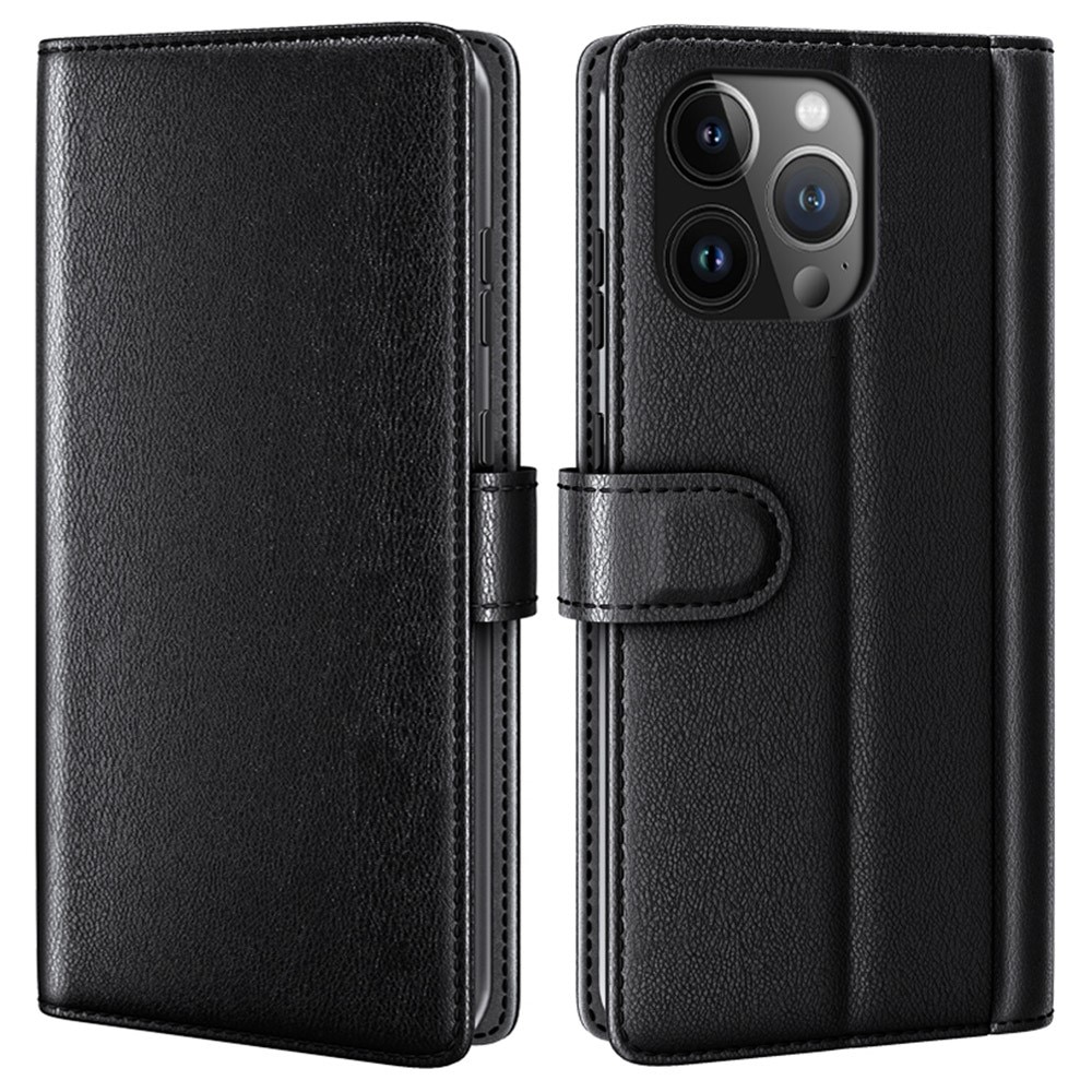 Funda de cuero genuino iPhone 15 Pro, Negro