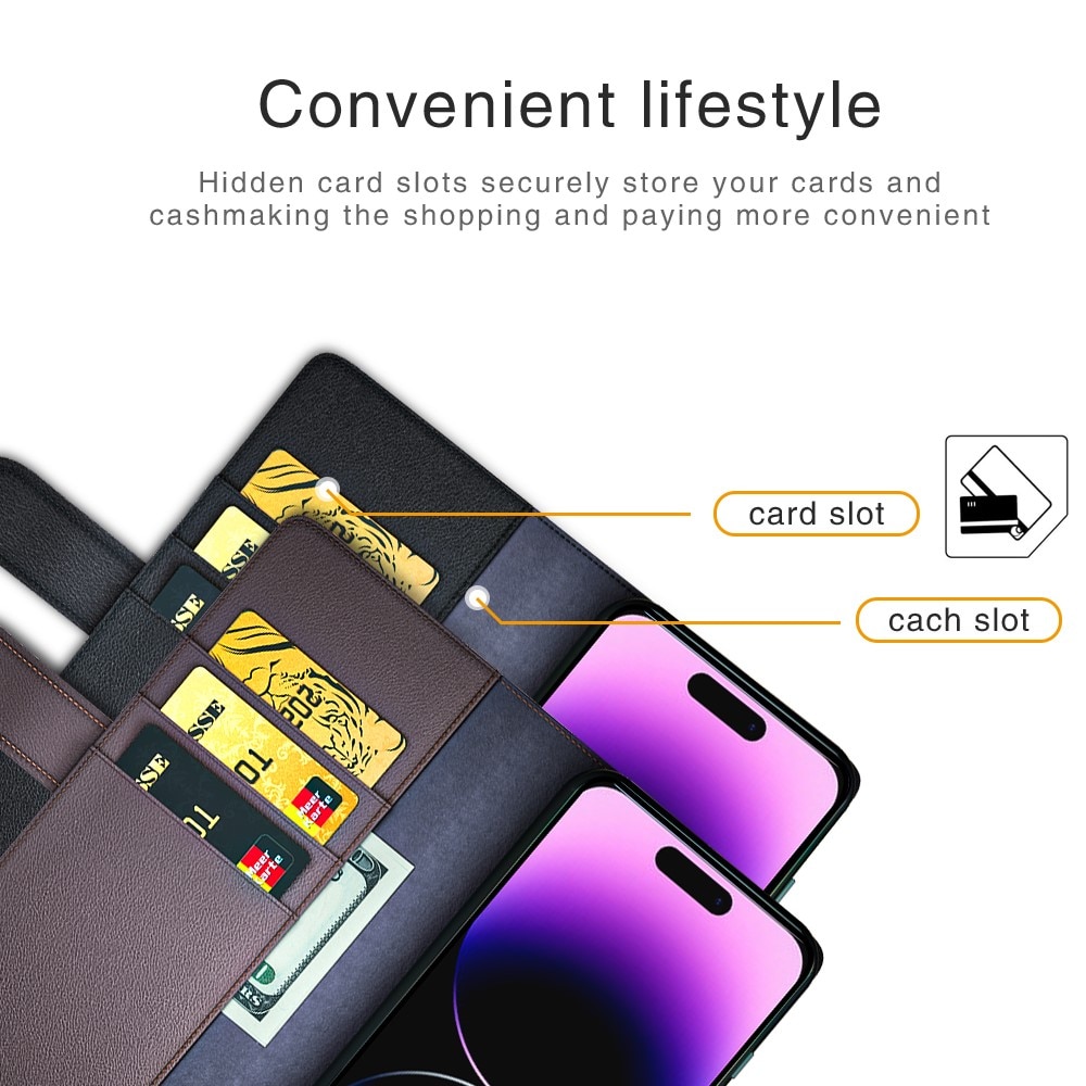 Funda de cuero genuino iPhone 15 Pro, Negro