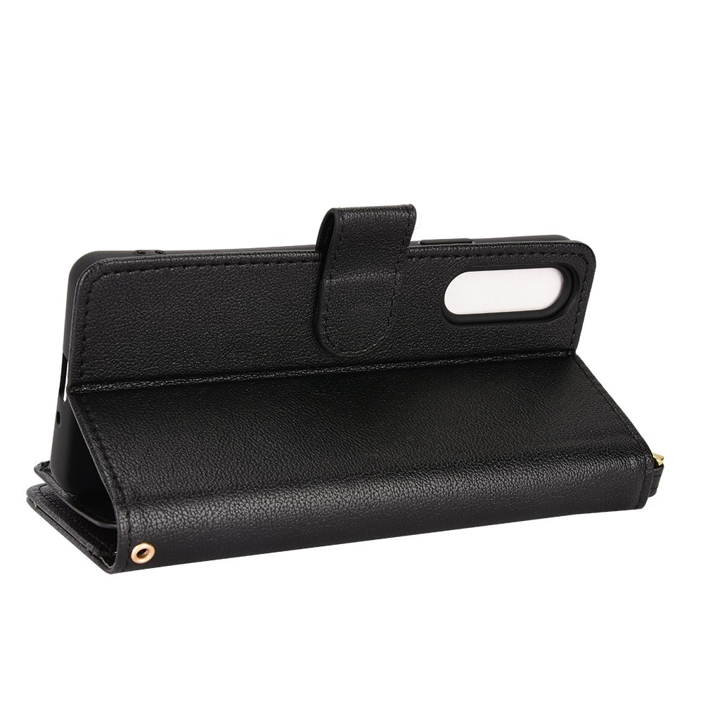 Zipper Multi-Slot tipo cartera de cuero Sony Xperia 10 V, negro