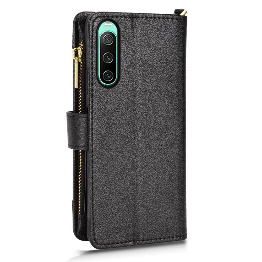 Zipper Multi-Slot tipo cartera de cuero Sony Xperia 10 V, negro