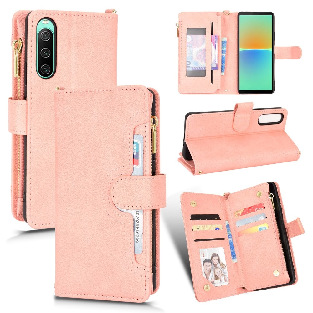 Zipper Multi-Slot tipo cartera de cuero Sony Xperia 10 V, rosado