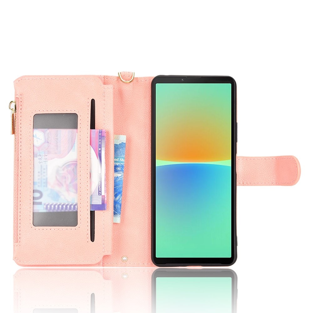 Zipper Multi-Slot tipo cartera de cuero Sony Xperia 10 V, rosado