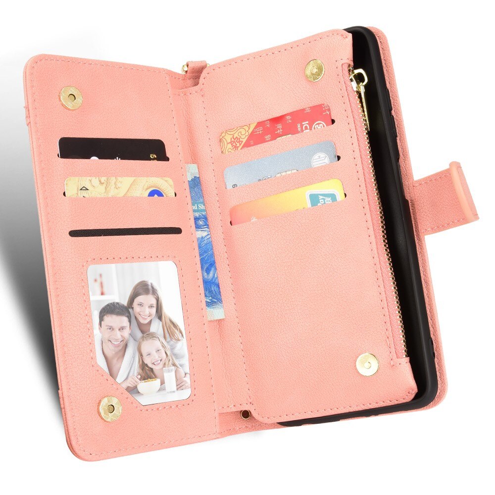Zipper Multi-Slot tipo cartera de cuero Sony Xperia 10 V, rosado