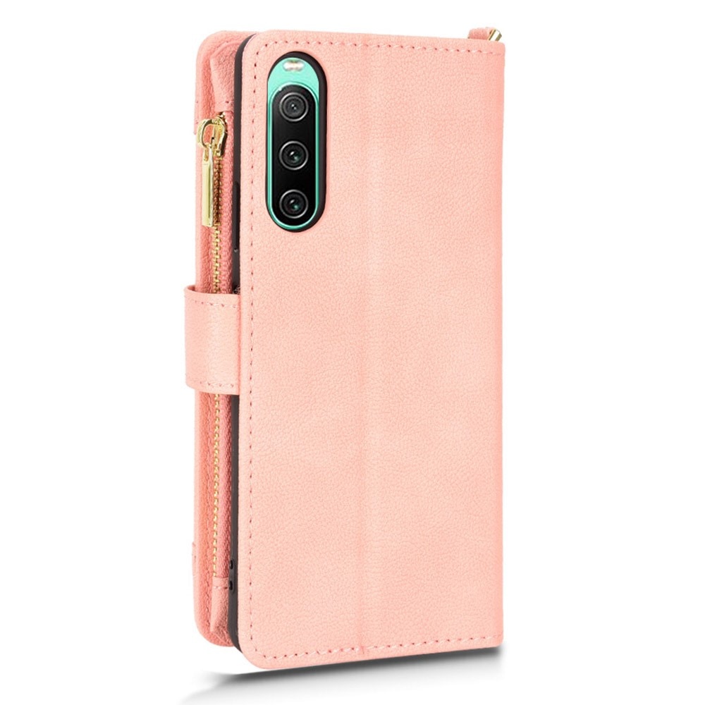 Zipper Multi-Slot tipo cartera de cuero Sony Xperia 10 V, rosado