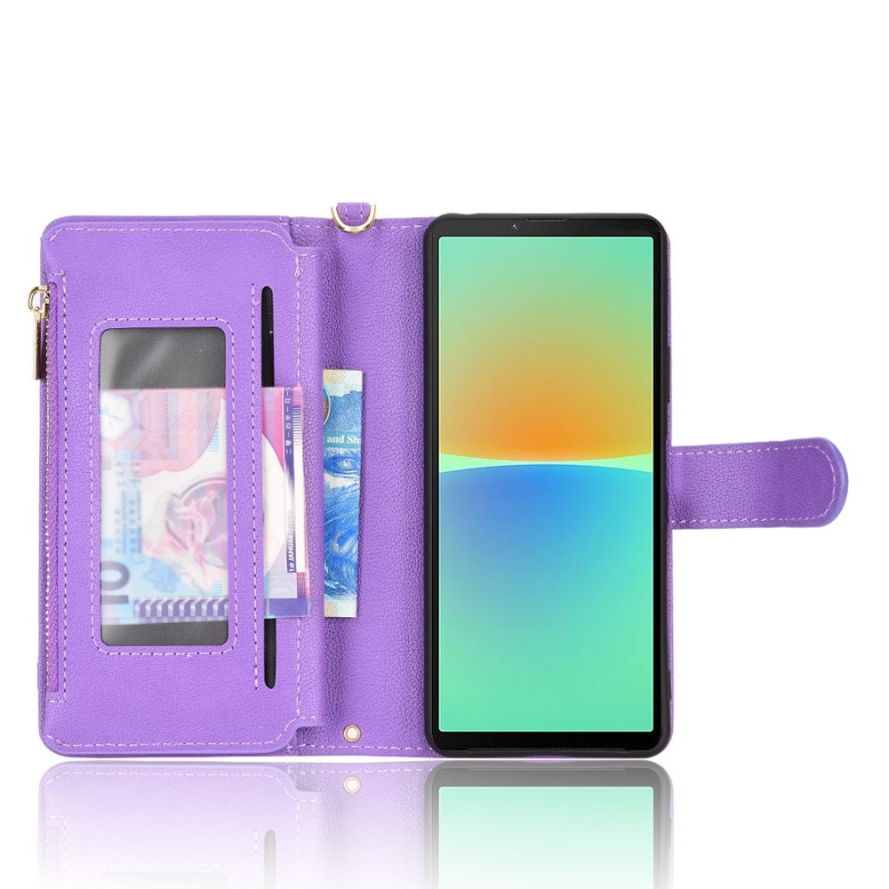 Zipper Multi-Slot tipo cartera de cuero Sony Xperia 10 V, violeta