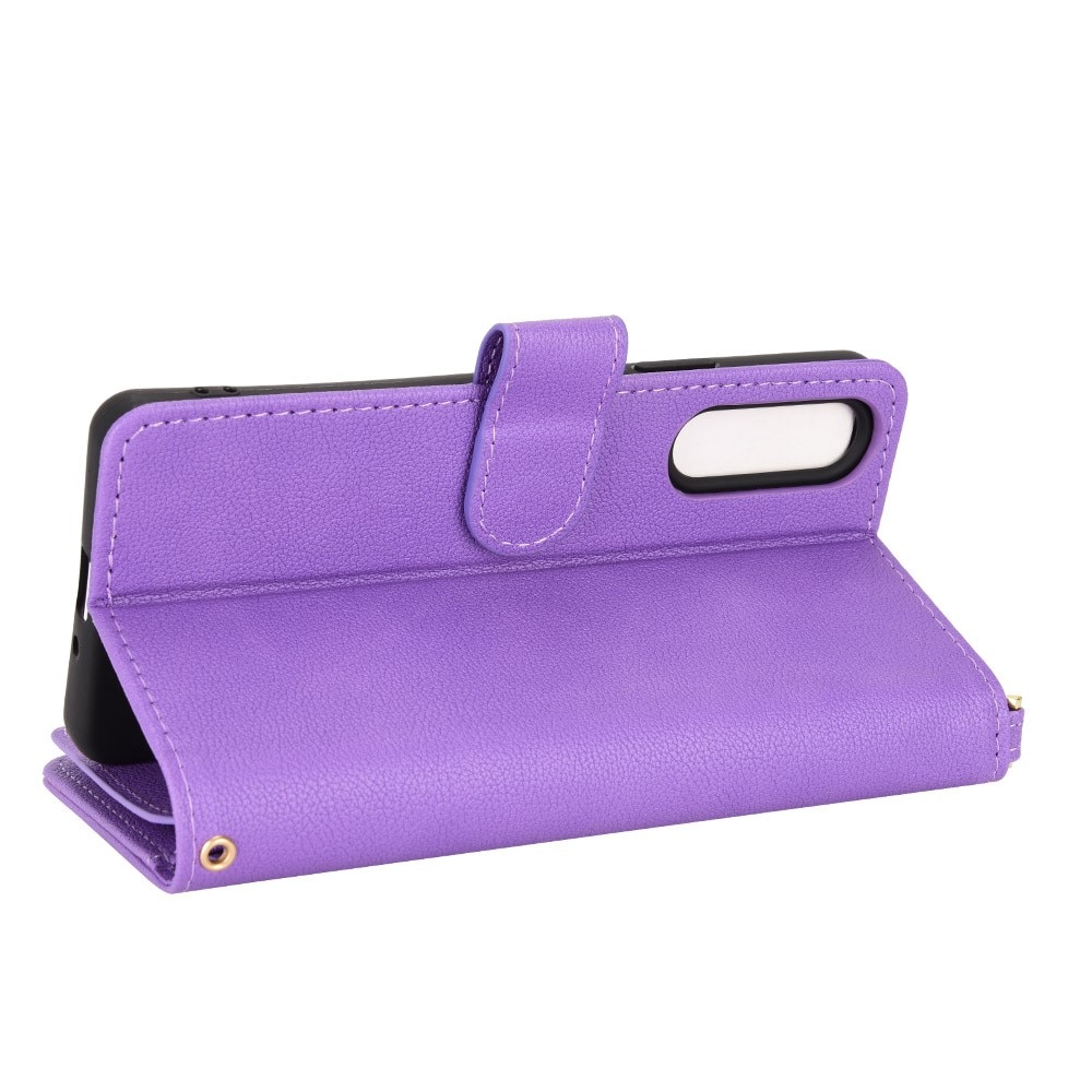 Zipper Multi-Slot tipo cartera de cuero Sony Xperia 10 V, violeta