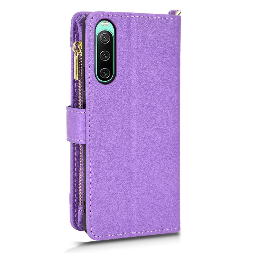 Zipper Multi-Slot tipo cartera de cuero Sony Xperia 10 V, violeta