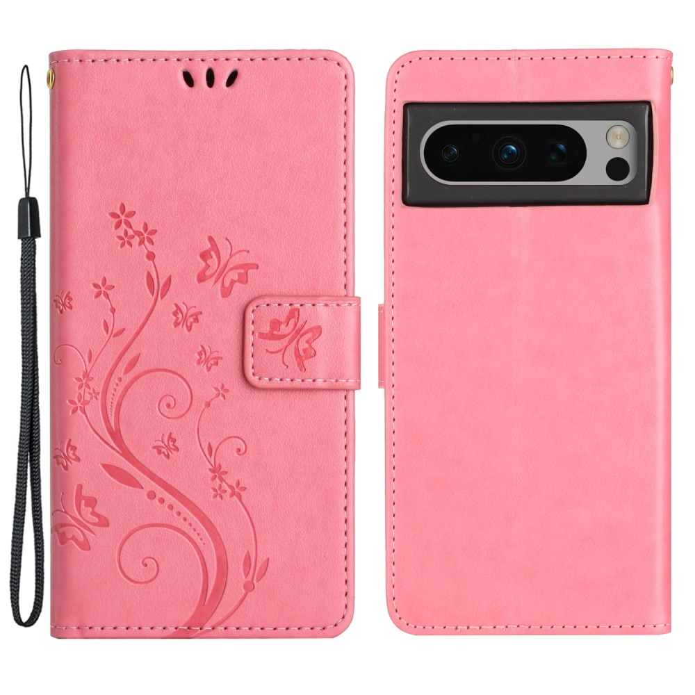 Funda de Cuero con Mariposas Google Pixel 8 Pro, rosado