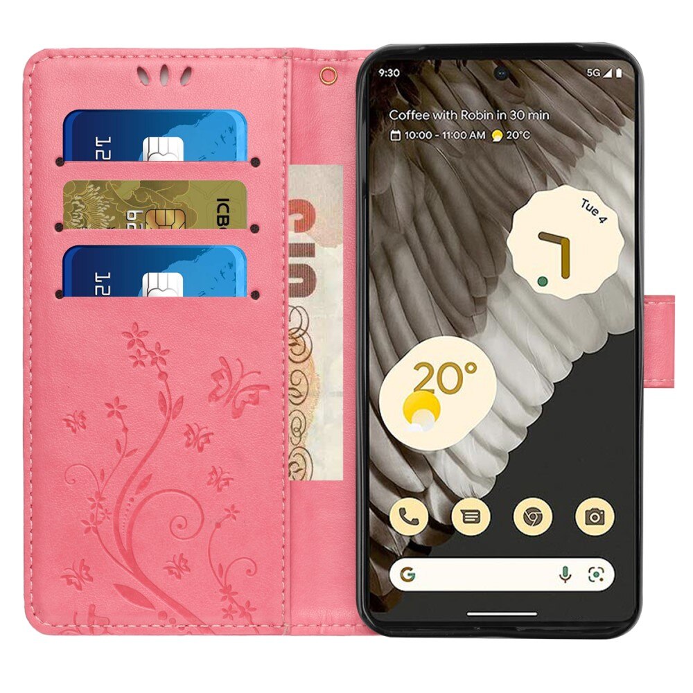 Funda de Cuero con Mariposas Google Pixel 8 Pro, Rosa