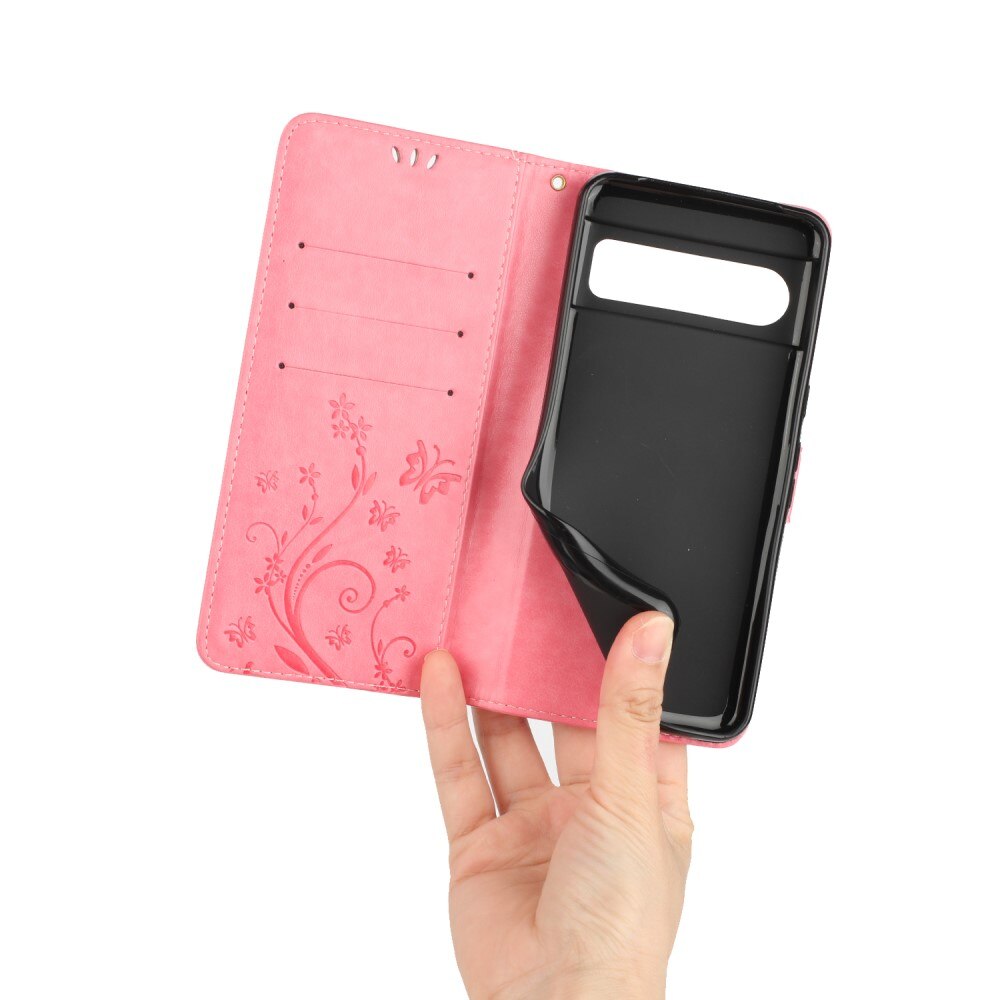 Funda de Cuero con Mariposas Google Pixel 8 Pro, Rosa