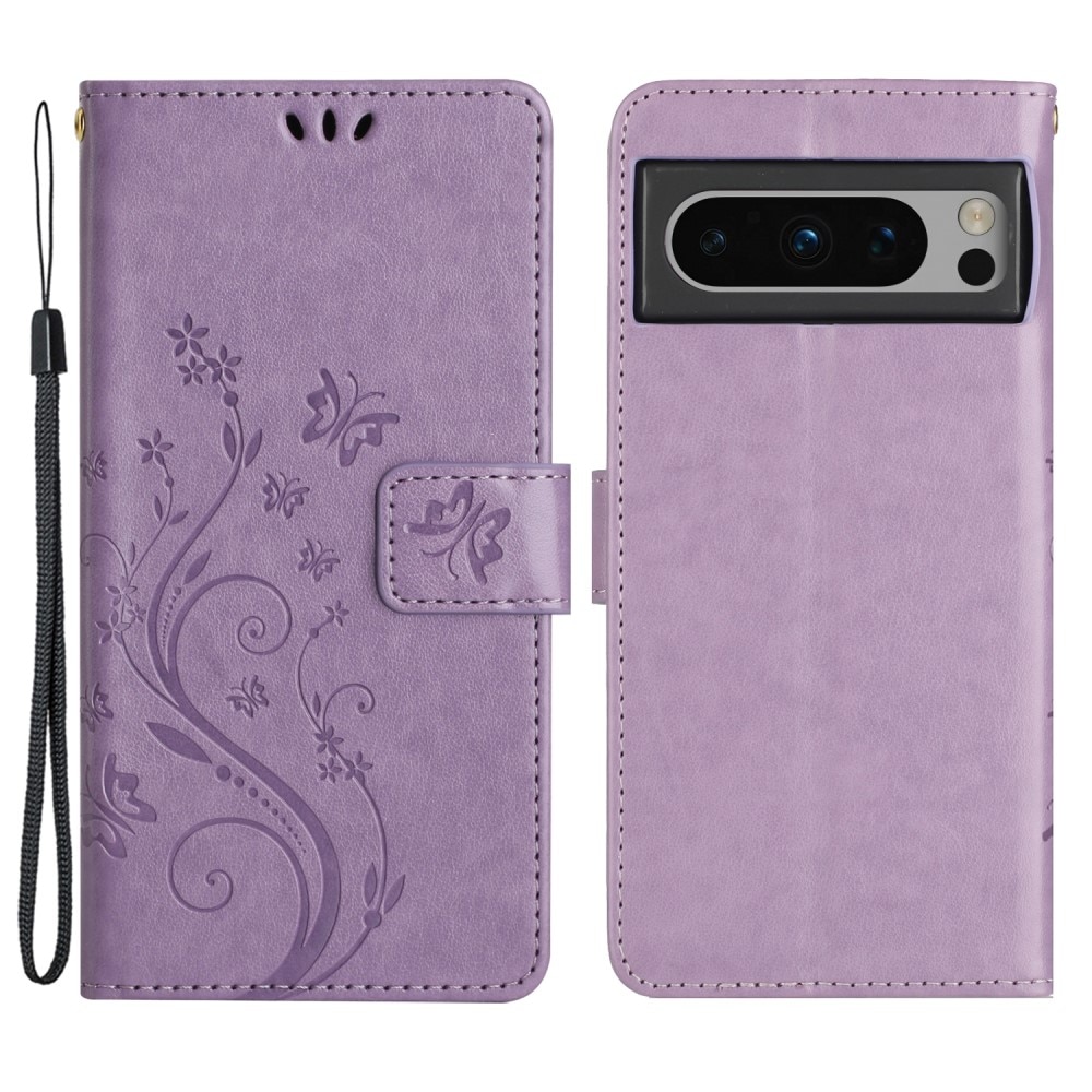 Funda de Cuero con Mariposas Google Pixel 8 Pro, Púrpura