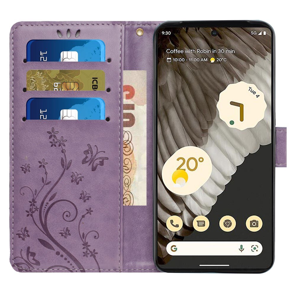 Funda de Cuero con Mariposas Google Pixel 8 Pro, Púrpura