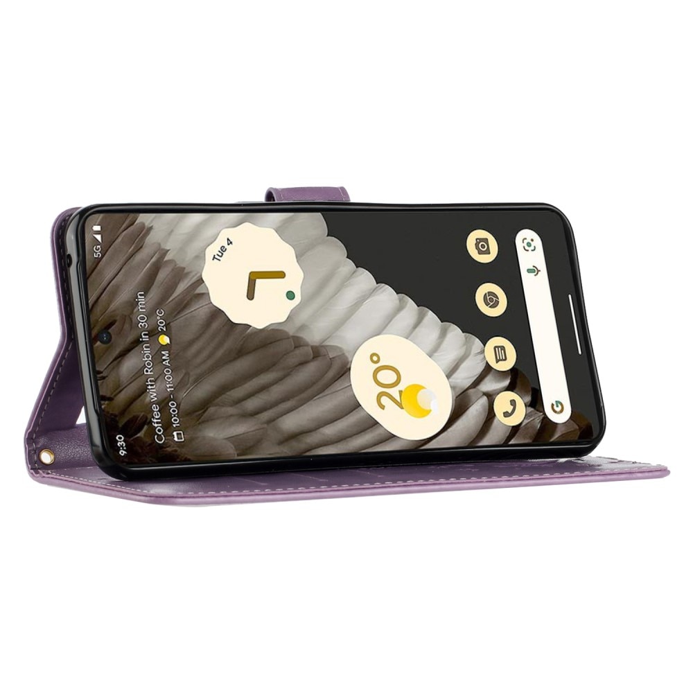 Funda de Cuero con Mariposas Google Pixel 8 Pro, Púrpura
