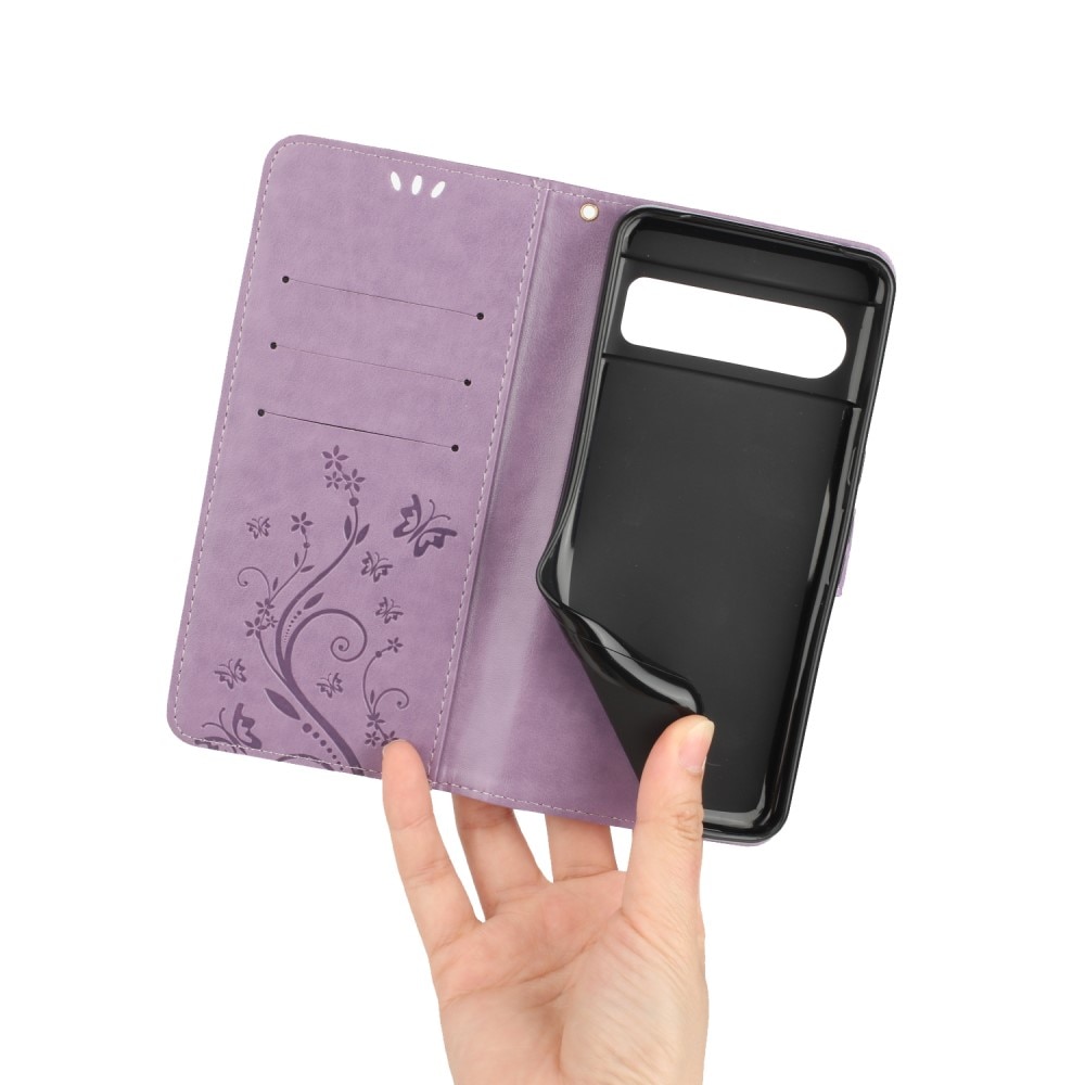 Funda de Cuero con Mariposas Google Pixel 8 Pro, Púrpura