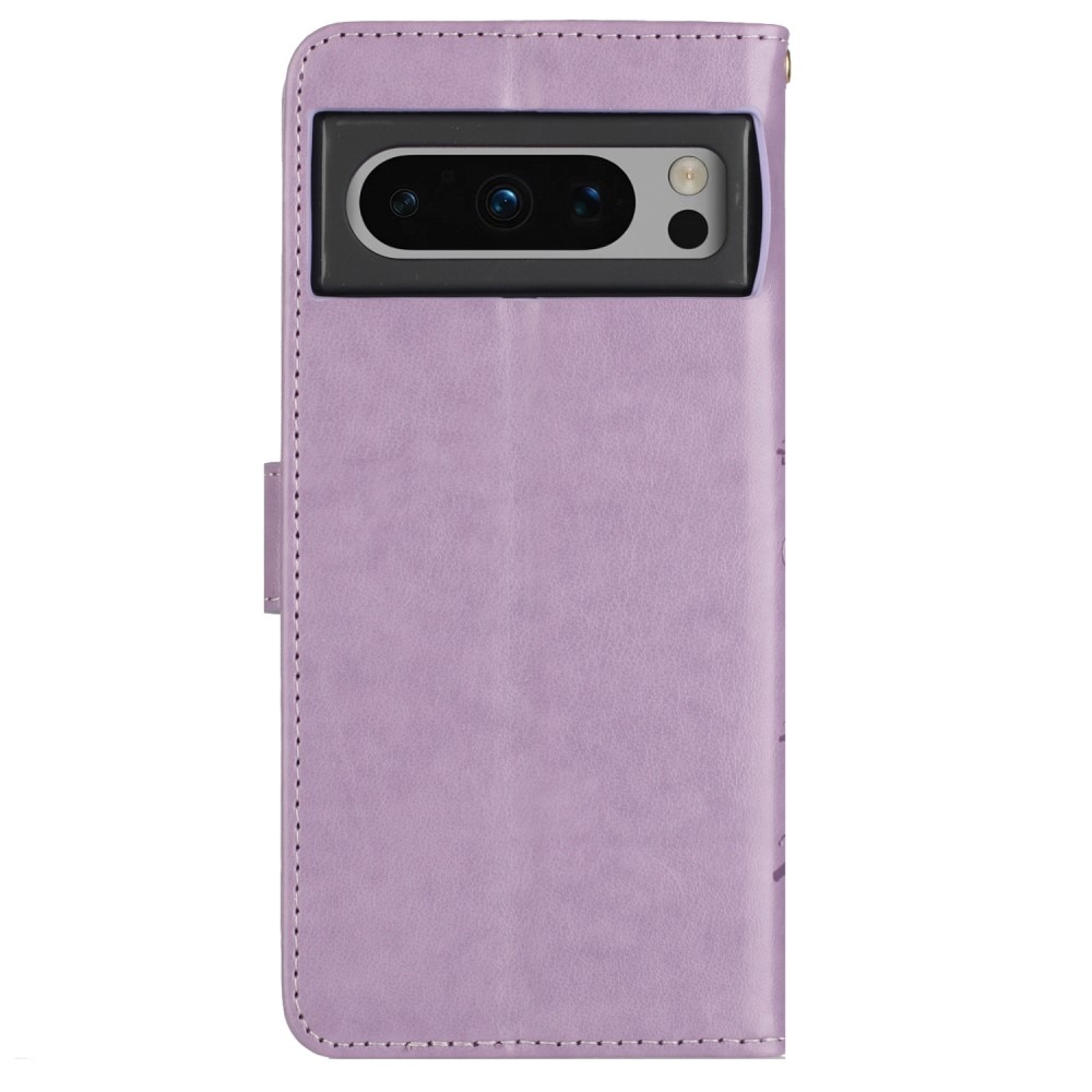 Funda de Cuero con Mariposas Google Pixel 8 Pro, Púrpura