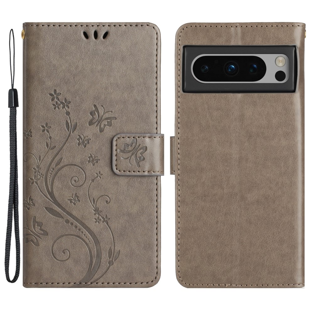 Funda de Cuero con Mariposas Google Pixel 8 Pro, gris