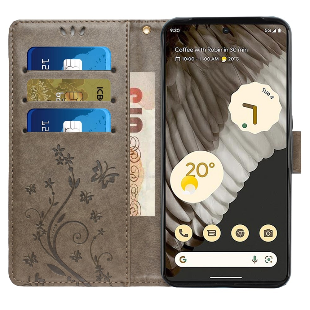 Funda de Cuero con Mariposas Google Pixel 8 Pro, Gris