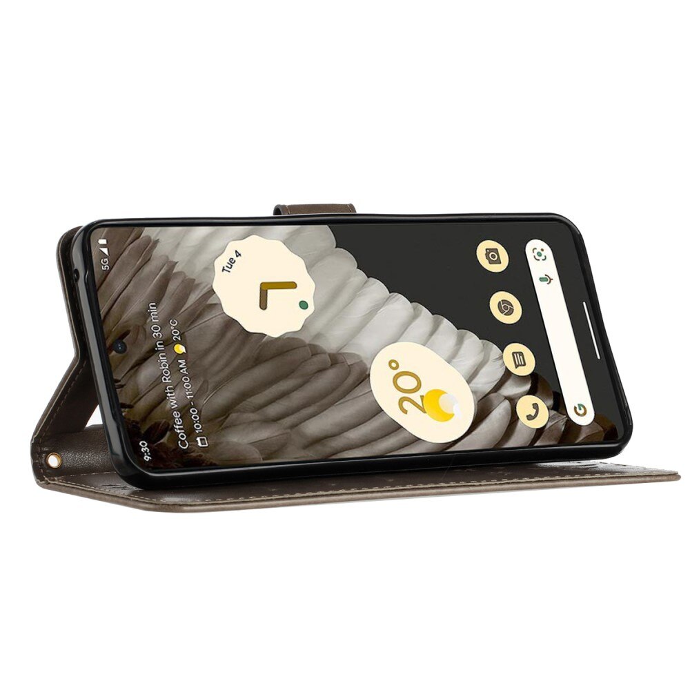 Funda de Cuero con Mariposas Google Pixel 8 Pro, Gris