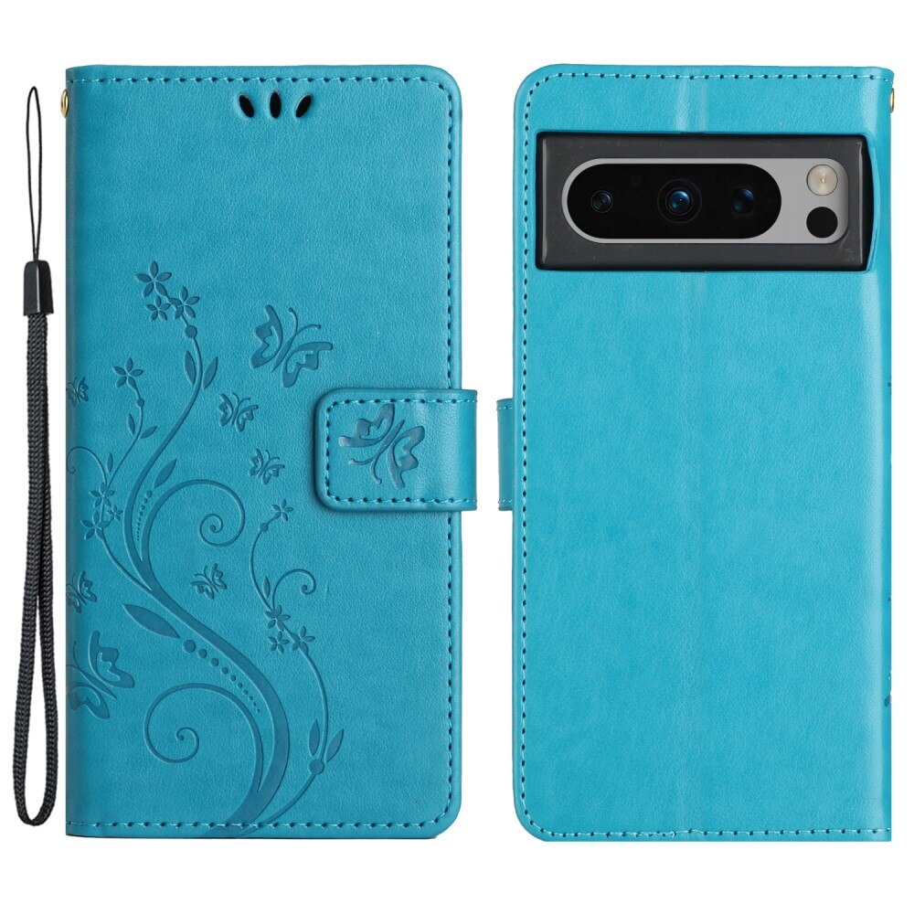 Funda de Cuero con Mariposas Google Pixel 8 Pro, azul