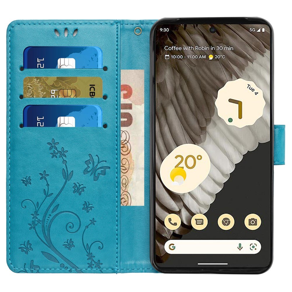 Funda de Cuero con Mariposas Google Pixel 8 Pro, Azul