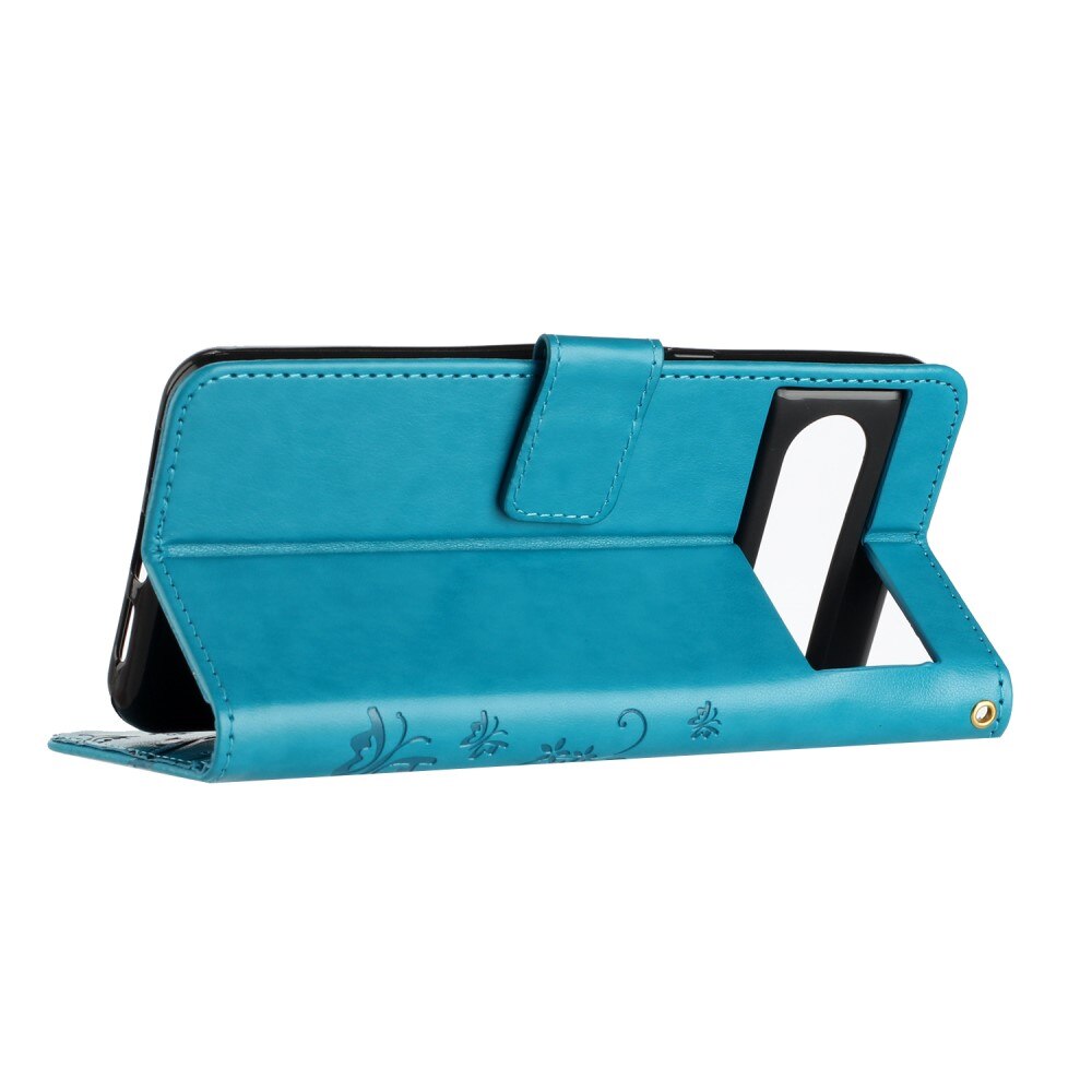 Funda de Cuero con Mariposas Google Pixel 8 Pro, Azul