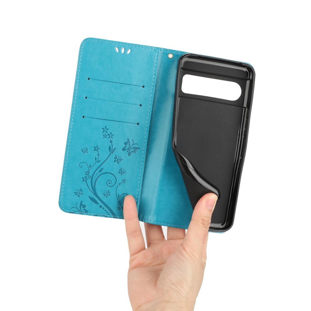 Funda de Cuero con Mariposas Google Pixel 8 Pro, Azul