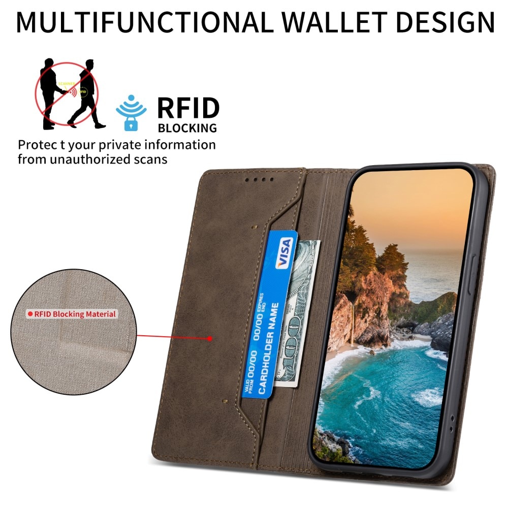 RFID Funda delgada cartera Google Pixel 8 Pro marrón