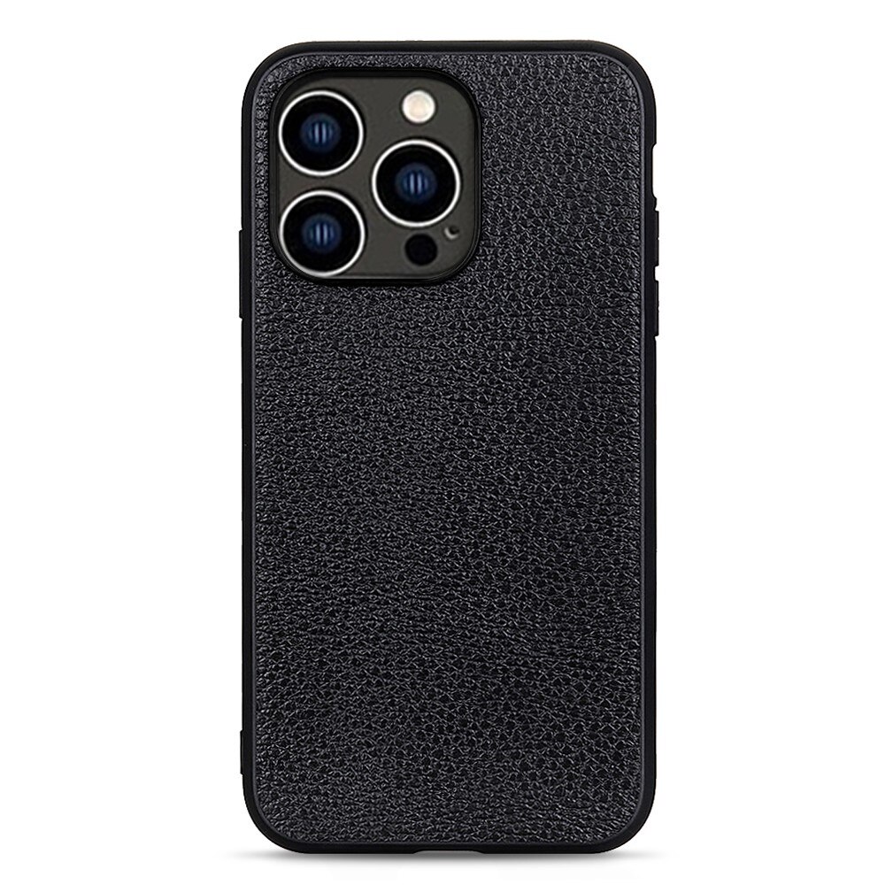 Funda híbrida Cuero genuino iPhone 15 Pro Max negro