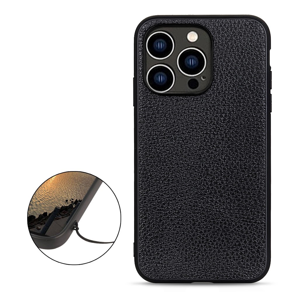 Funda híbrida Cuero genuino iPhone 15 Pro Max negro
