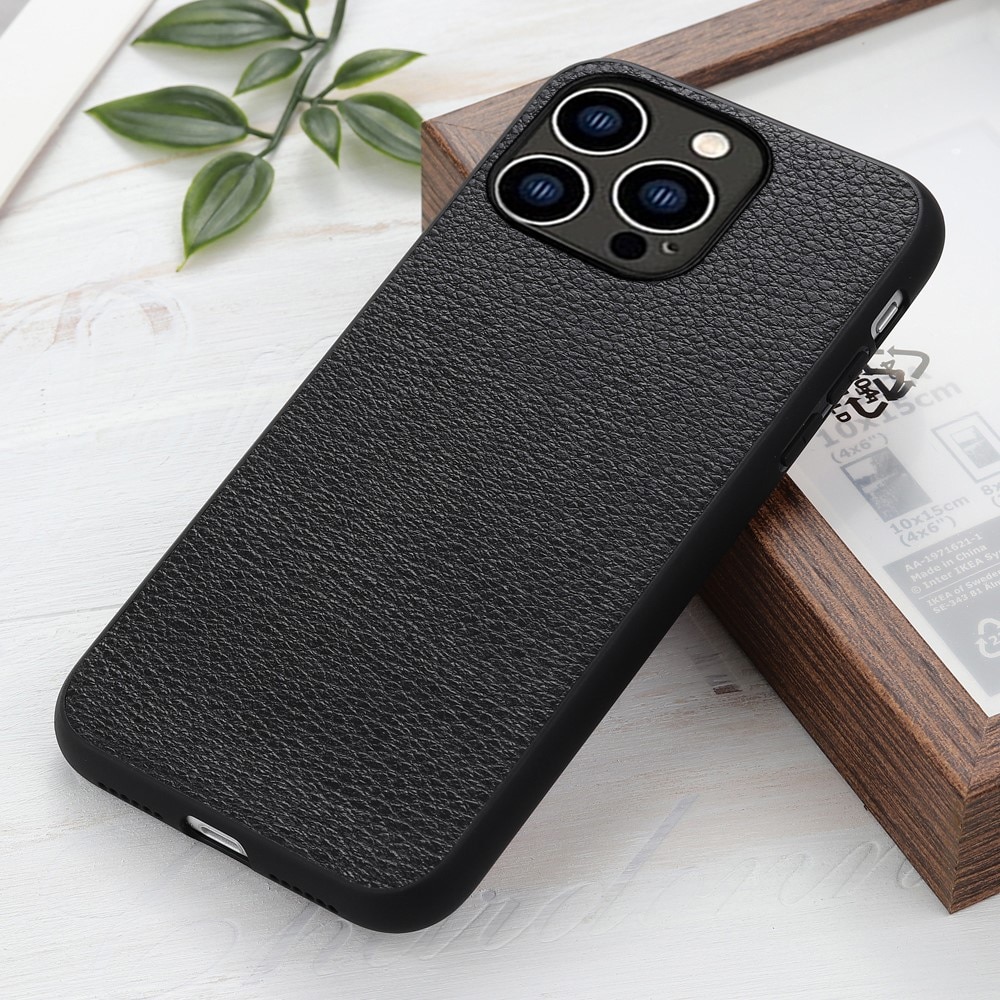Funda híbrida Cuero genuino iPhone 15 Pro Max negro