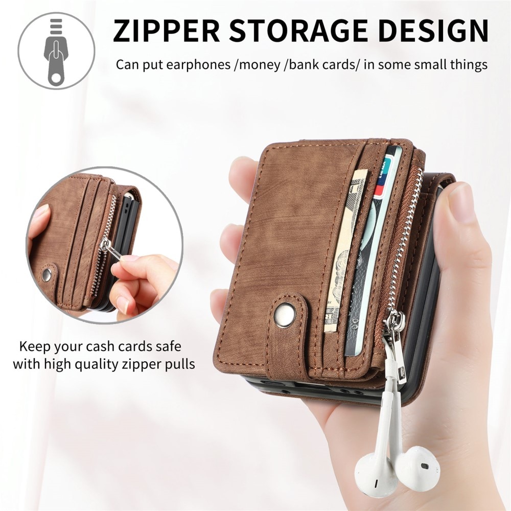 Funda cartera Zipper Multi-Slot Samsung Galaxy Z Flip 5, marrón