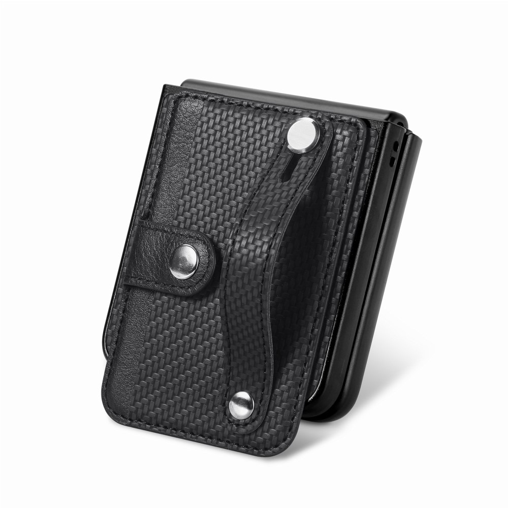 Funda de cuero con ranuras para tarjetas y Finger Strap Samsung Galaxy Z Flip 5 negro