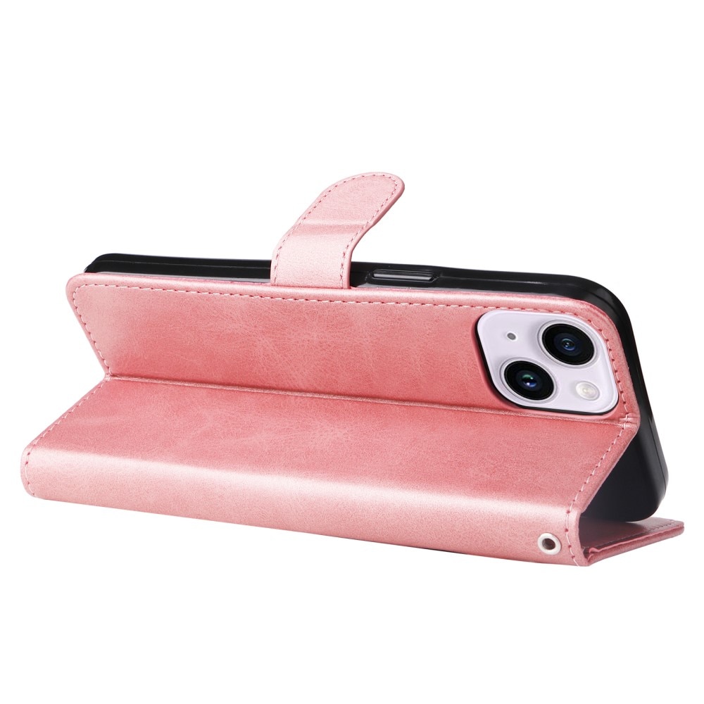 Funda de Cuero Zipper iPhone 15 rosado