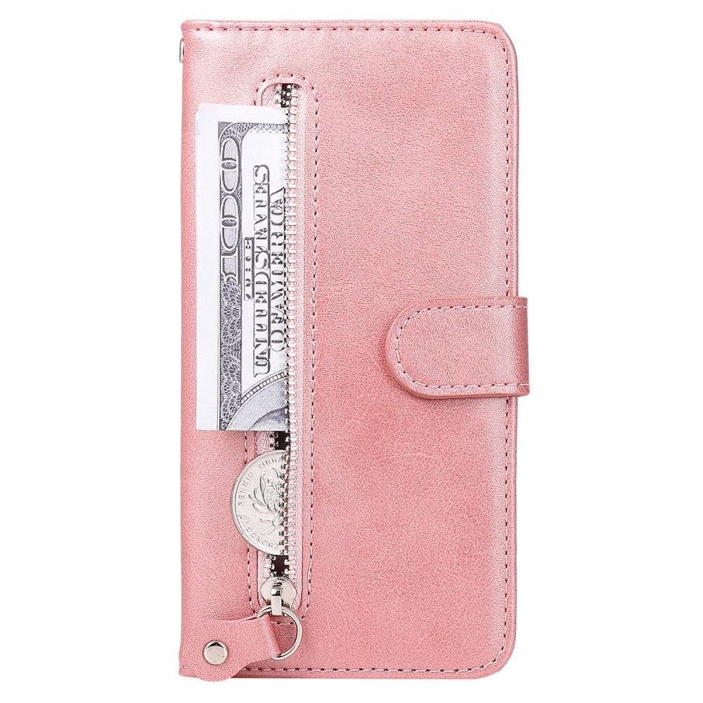 Funda de Cuero Zipper iPhone 15 rosado
