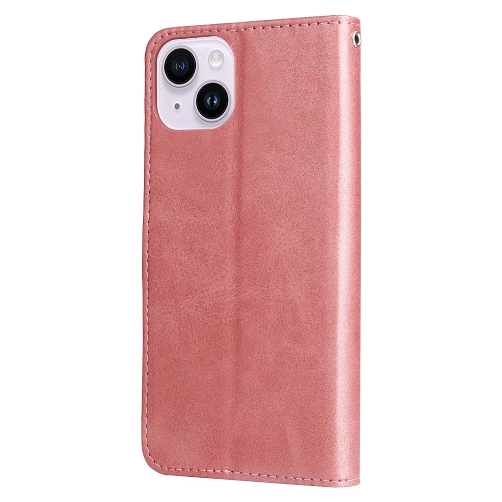 Funda de Cuero Zipper iPhone 15 rosado