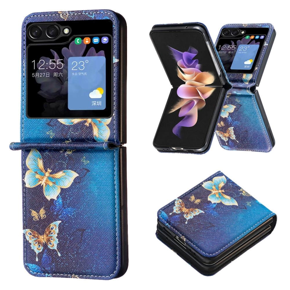 Funda de cuero Samsung Galaxy Z Flip 5 Blue Butterflies