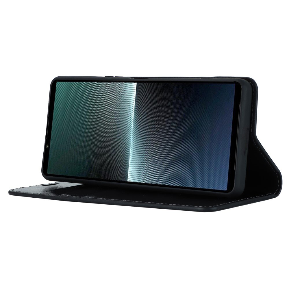 Funda cartera de cuero genuino Sony Xperia 1 V Negro