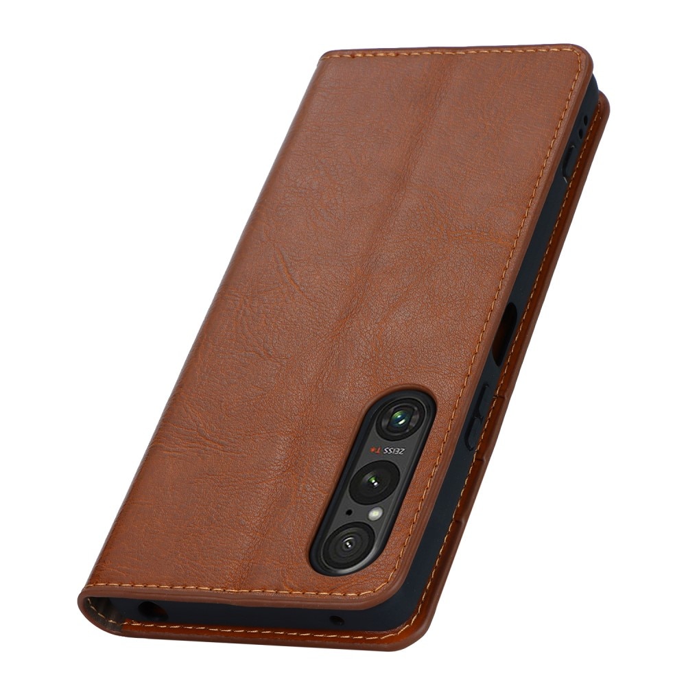 Funda cartera de cuero genuino Sony Xperia 1 V marrón