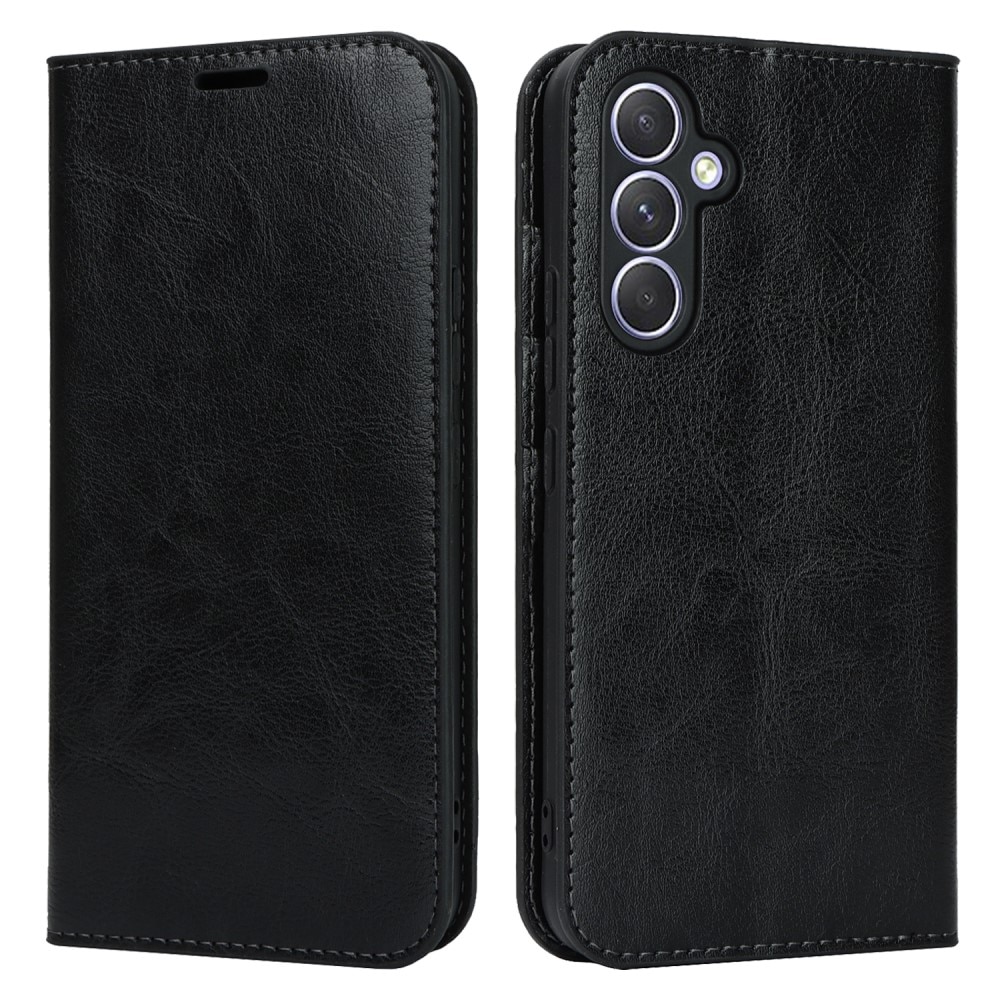 Funda cartera de cuero genuino Samsung Galaxy A54 negro