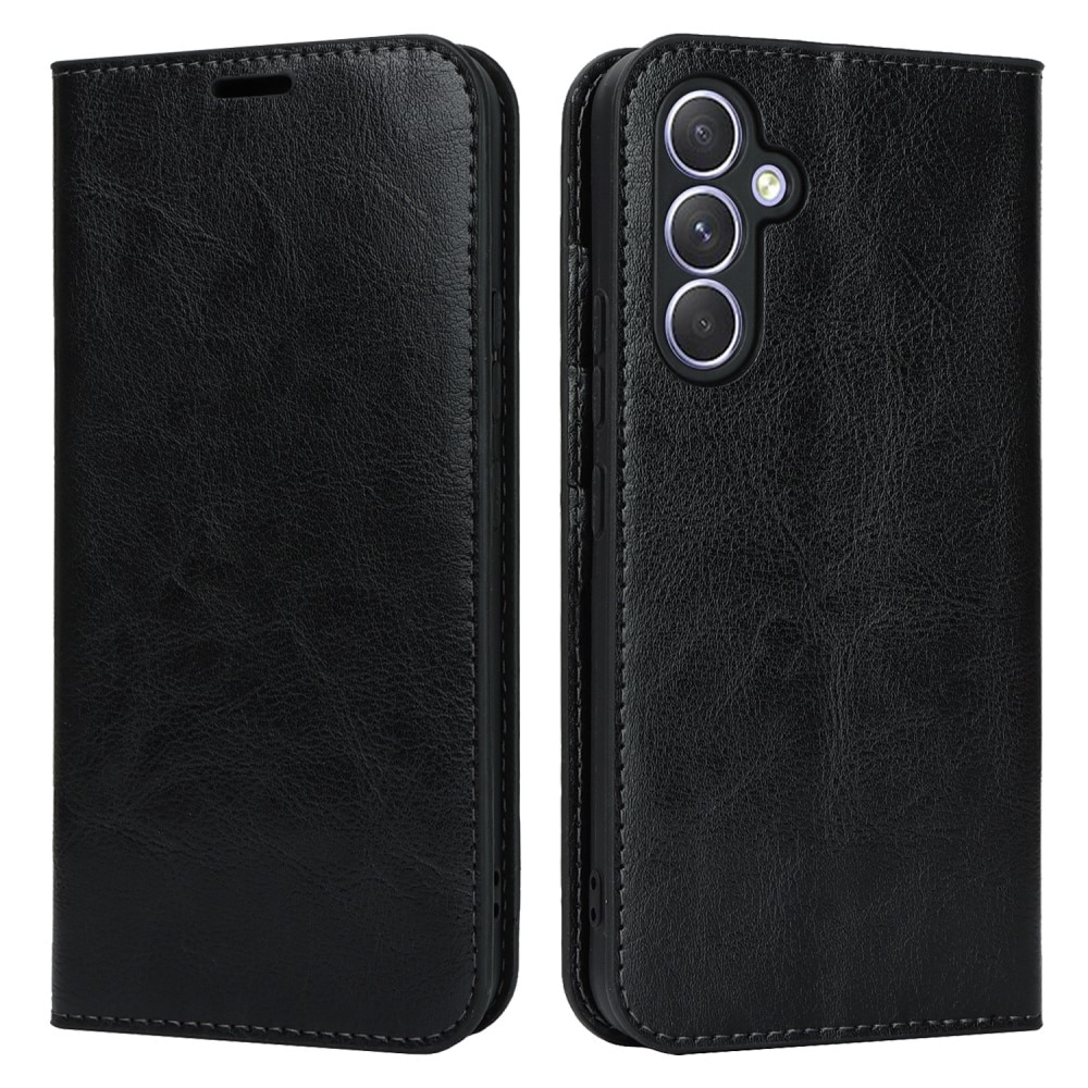 Funda cartera de cuero genuino Samsung Galaxy A54 Negro
