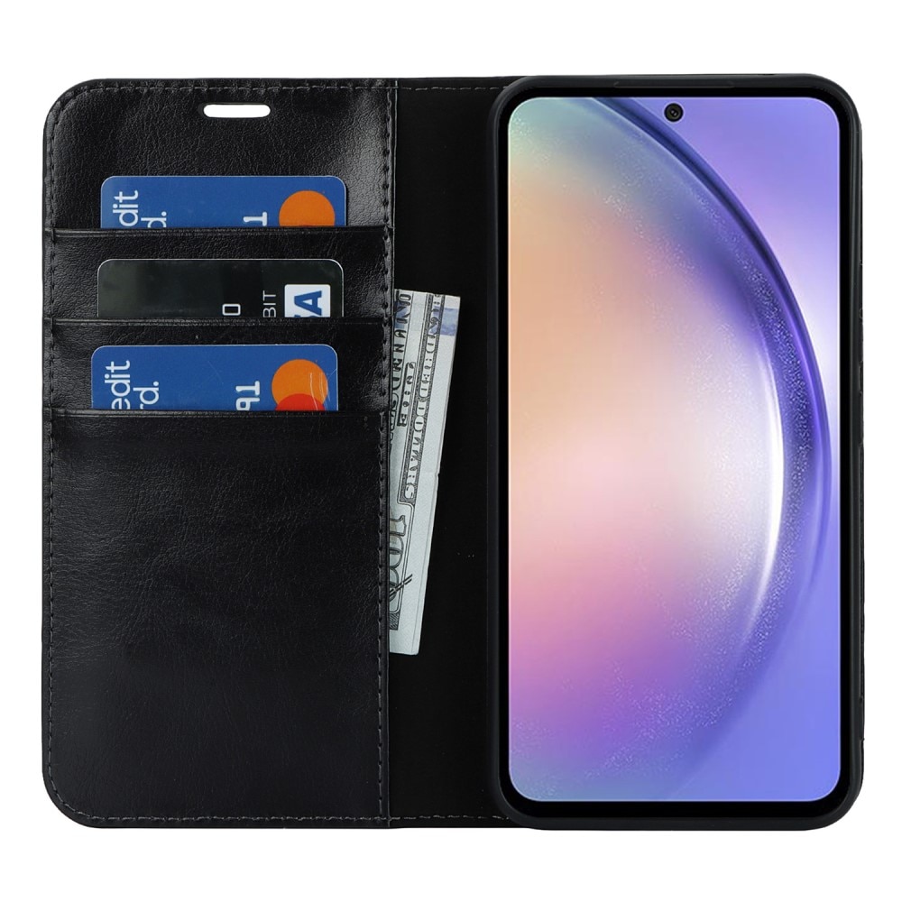 Funda cartera de cuero genuino Samsung Galaxy A54 Negro