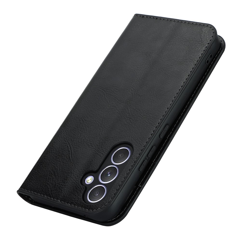 Funda cartera de cuero genuino Samsung Galaxy A54 Negro