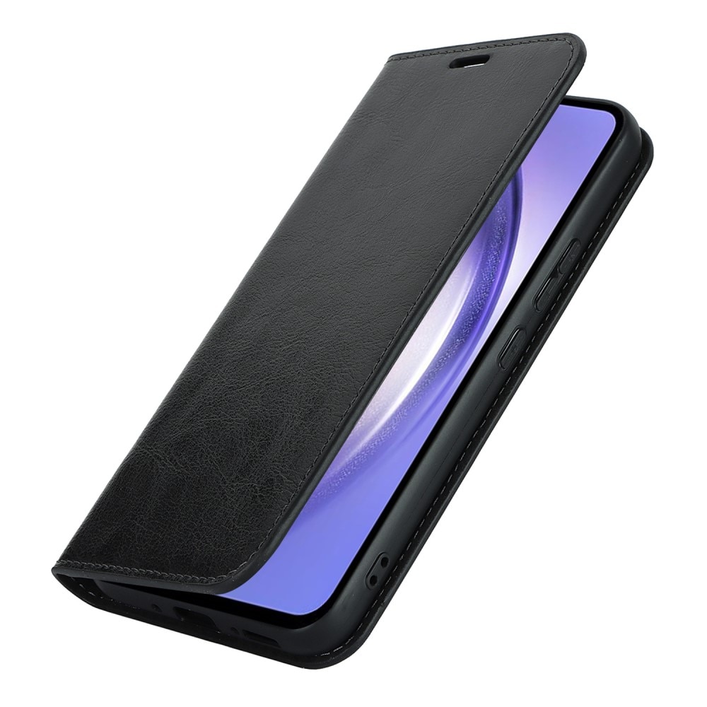Funda cartera de cuero genuino Samsung Galaxy A54 Negro