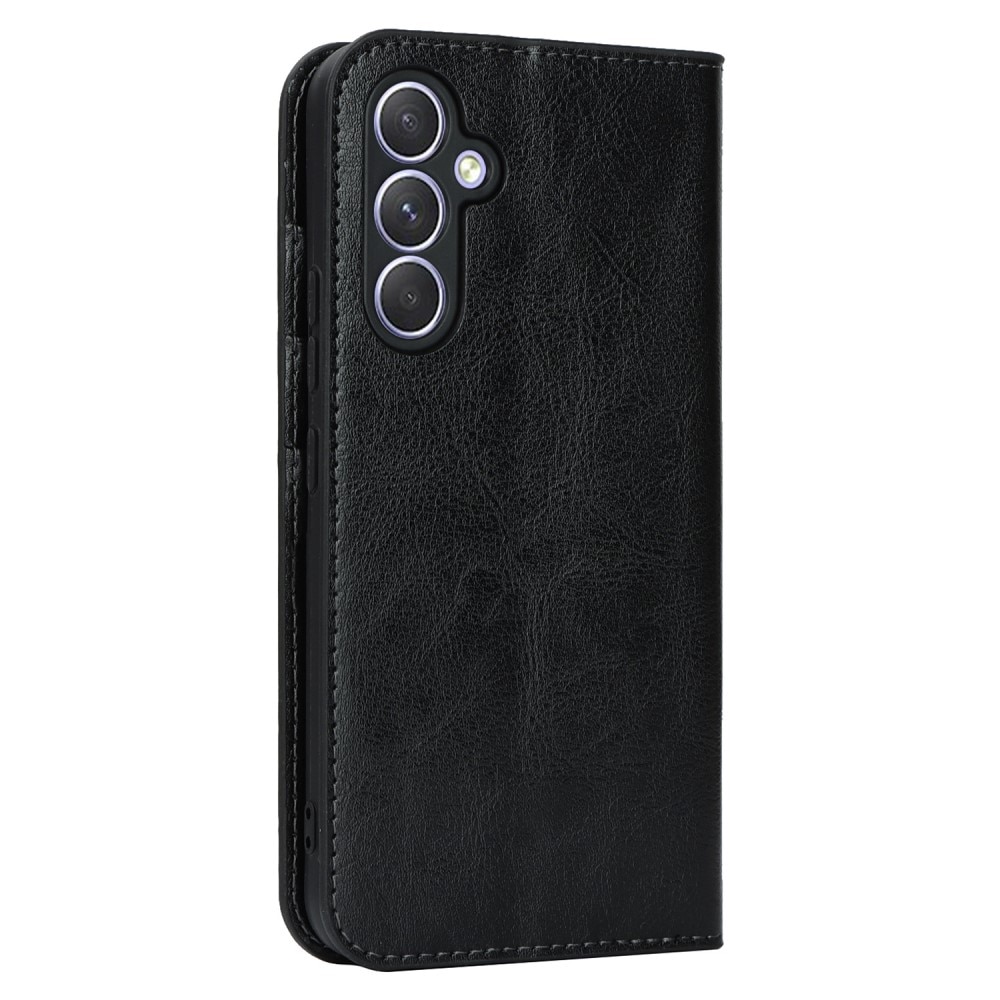 Funda cartera de cuero genuino Samsung Galaxy A54 Negro
