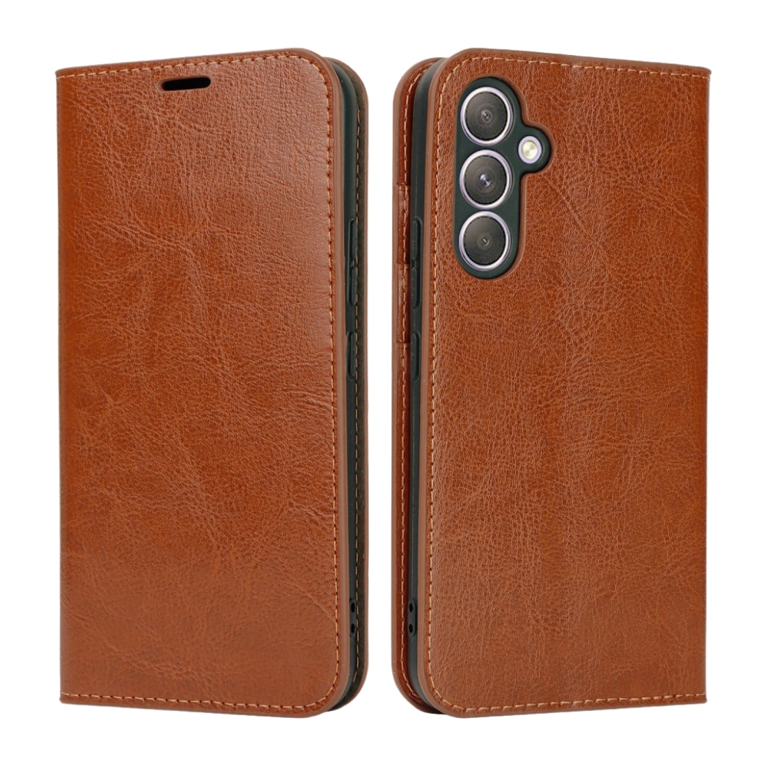 Funda cartera de cuero genuino Samsung Galaxy A54 marrón